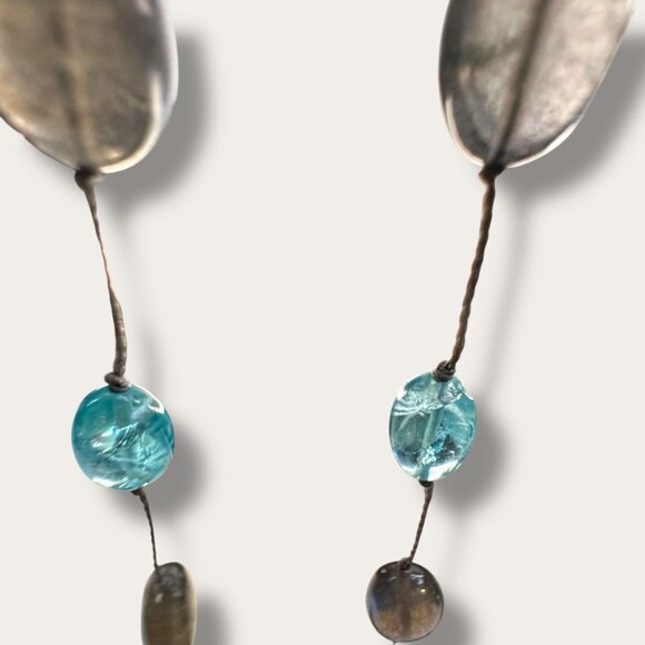 Handcrafted Sea Glass Bead Necklace Hand Knotted Aqua & Smoky Bead 36 inch EVC - Picture 4 of 13